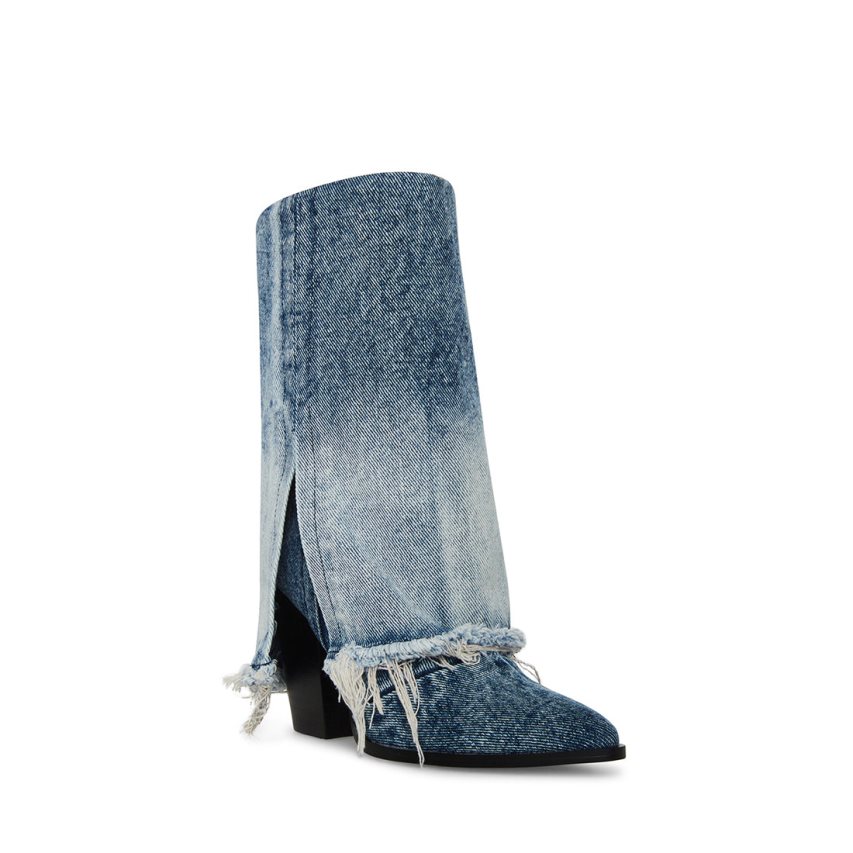 Blue Steve Madden Livvy Denim Fabric Women's High Boots | PH 3420YIK